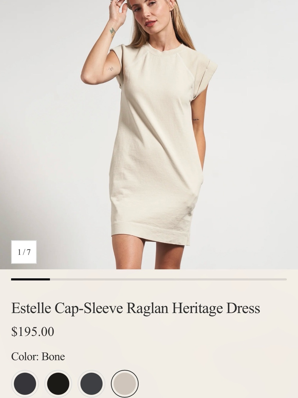 Rowan Estelle Cap-Sleeve Raglan Dress - Bone- Large